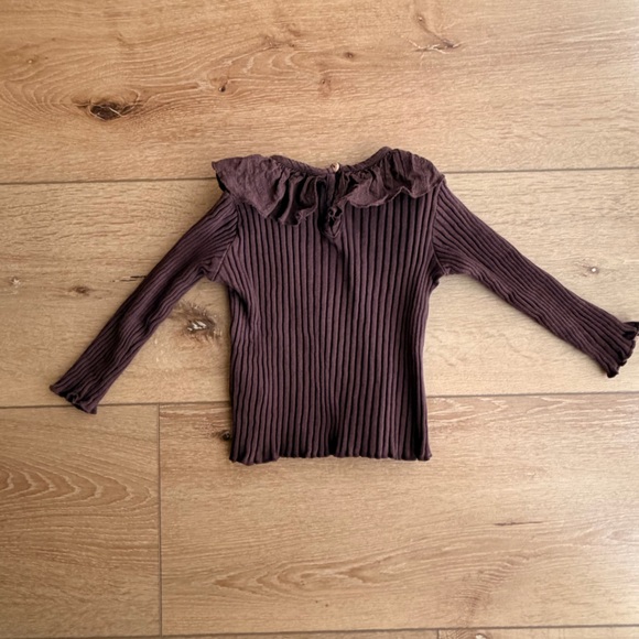 Zara Ruffled Brown Kids Top - Picture 2 of 3